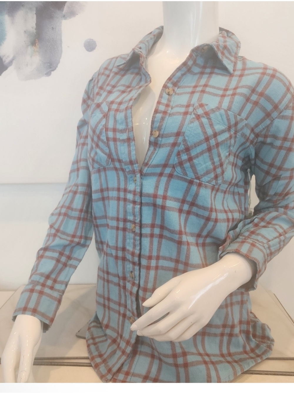 Women's Blue Plaid Button-Up Shirt XXL a.n.a a new aproach